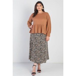 Vintage Gilli Womens Waffle Knit Top XAT1572 Back Button Detail Brown Size 2X